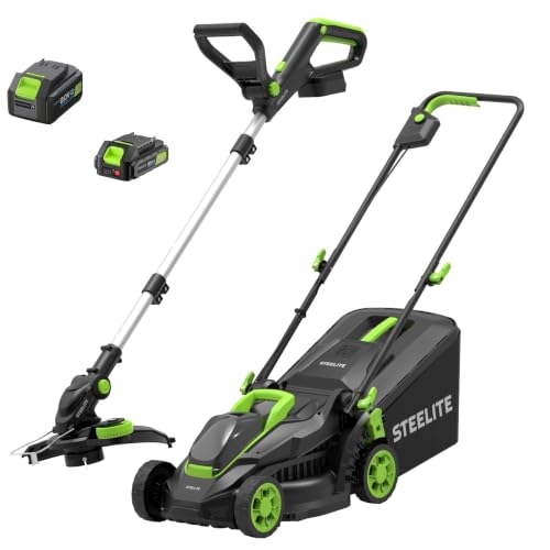 STEELITE 20V Electric Lawn Mower & String Trimmer Combo with 4.0Ah & 2.0Ah Batteries and Charger Lightweight Push Mower & Cordless Edger