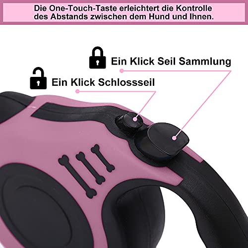 Hundeleine, Einziehbar Hundeleine,hundeleine ausziehbar,für Kleine, Mittlere und Große Hunde, Rosa, 5 m