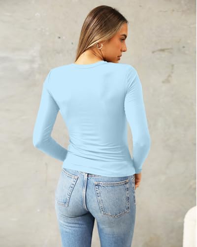 Image of Abardsion Women's Slim Lightweigh Long Sleeve T Shirts | Fall Clothes 2026 Casual Basic Crewneck Going Out Crop Tops Y2K
