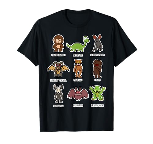 Bigfoot Ness Mothman Wendigo Monsters Retro 8-Bit Cryptid T-Shirt