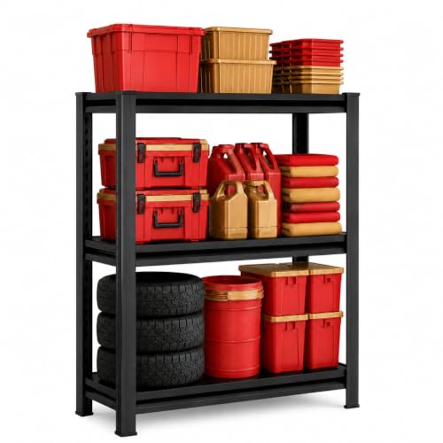 Image of Metal Garage Shelving Unit, Heavy Duty Adjustable Storage Shelves, Steel Shelving, 2000 lbs Capacity Shelves for Heavy Tools and Equipment, 3-Tier, 31.5 inch H x 23.6 inch W x 13.8 inch D