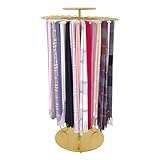 Golden Freestanding Scarf Display Rack, Rotating Round Scarf Display Stand with 30 Hanging Rods, Height Adjustable Scarf Holder Organizer for Boutique Clothing Store Home