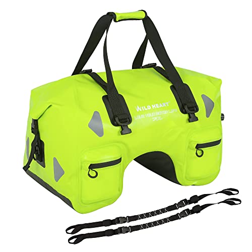WILD HEART Dry Motorcycle Tail Bag 70L with Rope Straps and Inner Pocket Waterproof PVC 500D for Travel,Motorcycle and so on (Fluorescent Green)