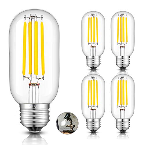 Crlight 5W Led Tubular Bulb 4000K Daylight White 550Lm Dimmable, 55W Incandescent Equivalent, Replace 10W Compact Fluorescent Cfl Bulbs, E26 Medium Base T45 Led Filament Bulbs, 4 Pack #TOP13