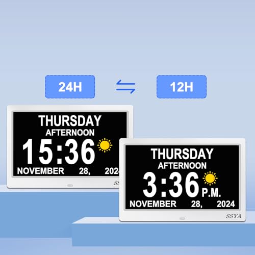 Image of SSYA Dementia Clock for Seniors, Digital Clock with Date and Day of Week, Auto DST, Non-Abbreviated Large Calendar Alarm Clocks (White)