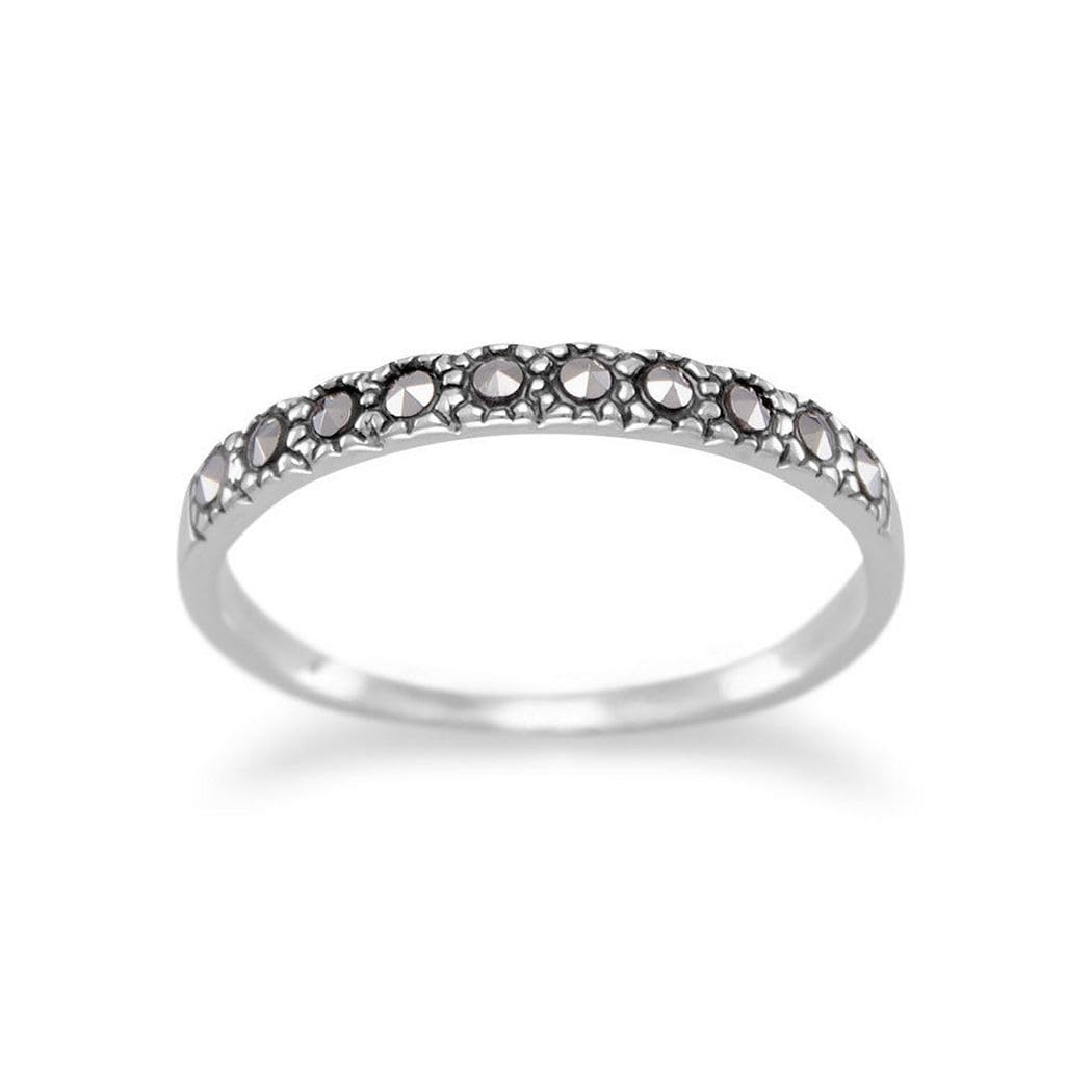 JewelryWebThin 925 Sterling Silver Band Ring Marcasite Has 10 Marcasite Across Top Of Band 2mm Wide Jewelry for Women - Ring Size Options Range: L to R