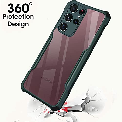 Image of WOW IMAGINE Shock Proof Clear Protective Back Case for Samsung Galaxy S22 Ultra 5G - AirEDGE Technology | 360 Degree Camera Protection | Transparent Hybrid Back Case Mobile Cover - Green