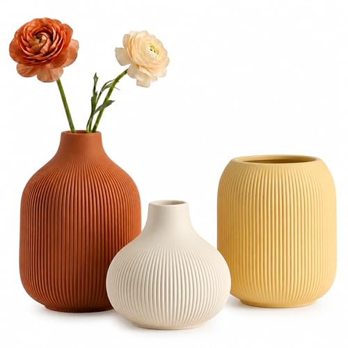 Colorful Ceramic Vase Set for Decor, Small Bud Vases, Pastel Decorative Vases for...