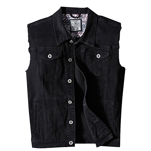 JYG Men s Casual Sleeveless Denim Vest Unlined Motorcycle Jean Jacket (Black-7525, Large)