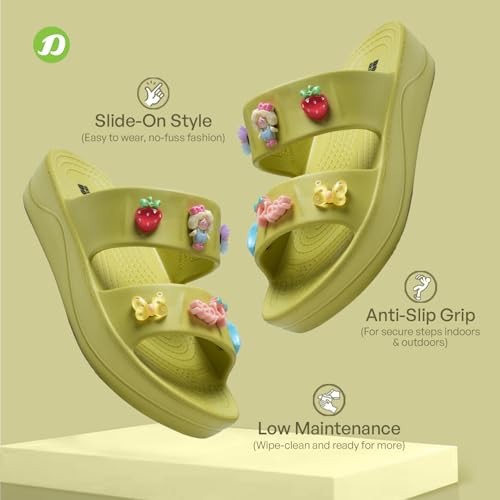 Image of DOCTOR EXTRA SOFT Women's Comfort Double Straps EVA Slip-On Slippers with Cute Charms| Lightweight, Trendy Summer Beach, Pool, Indoor & Outdoor Wear Slide| Soft Cushion Sole Sandals Daily Mules D-540