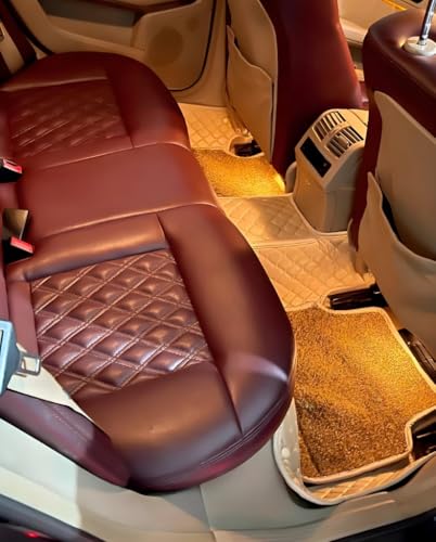Image of 7D Car Foot Mat for VF MPV7 | Full Beige | Premium Leatherette | Imparts Luxurious & Elegant Look | 100% Waterproof and Dust Proof | Custom Fitted Car Floor Tray Mat