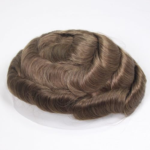 Voloria Toupee for Man 0.04cm Ultra Thin Skin PU Men's Hairpiece European Virgin Human Hair Replacement System Pieces 10x8inch #7 Light Brown Color