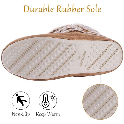 Fluffy Slippers for Women Cute Warm Indoor Bootie Slippers with Pompoms Non-slip House Home Boots4