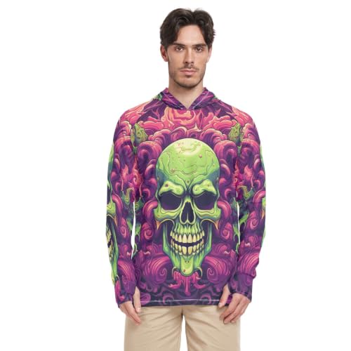 T-Shirt Pêche et Running Homme Rash Guard Crâne Vert Brûlant Manches Longues anti-UV