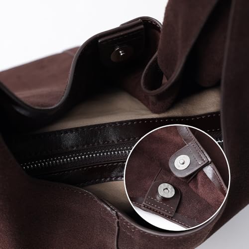 VAKAER Genuine Suede Leather Hobo Bag for Women, Slouchy Oversized Crescent Shoulder Tote Purse with Detachable Zip Pouch (Coffee) by VAKAER - Used condition - Image 5