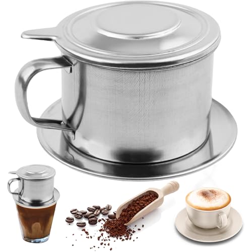 Dripador de café de acero inoxidable de café vietnamita incluye tapa, bandeja, filtro, olla de fabricantes vietnamita con mango, fabricante de goteo lento para la cocina casera