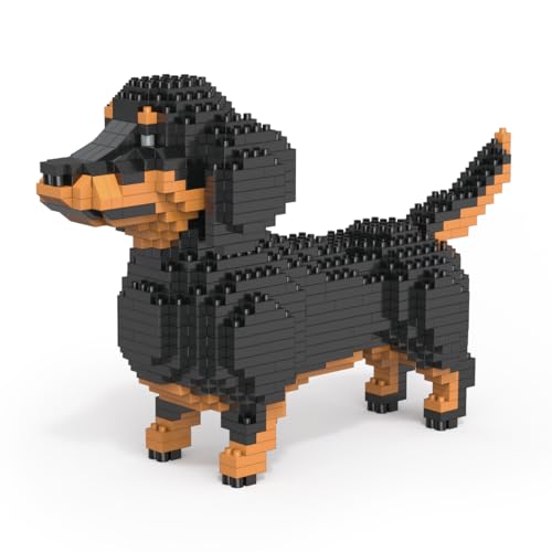 Atomic Building Kit de construcción con Bloques en Miniatura. Figura de Mascota Coleccionable para armar. Coleccionistas Adultos y niños. Perro Teckel, Dachshund o Salchicha. Mod. B