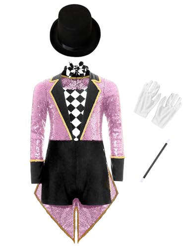 Monduelle Traje Cuerpo Circo Niña Uniforme Director Circo Manga Larga Traje Baile Un Pieza Con Gorra Disfraces Maestro Ceremonias Halloween Navidad Y Carnaval Rosa 15-16 años