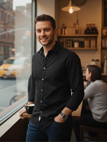 Image of VastraVibes Men's Solid Casual Shirt - Full Sleeve Slim Fit Cotton Blend Button-Down Shirt for Office, Party, Formal