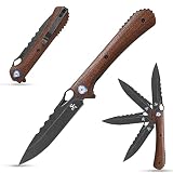 Sitivien ST145 Folding Pocket Knife,Black Stonewashed 14C28N Steel Blade,Micarta Handle EDC Tool Kni
