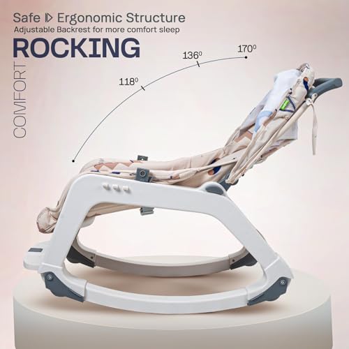 Image of Baybee 5 in 1 Baby Rocker and Feeding Chair for Babies | Portable Rocking Chair for Kids with Parent Handle, Multi Position Recline, Food Tray & Music | Baby Bouncers 0 to 3 Years Boys Girls (Grey)