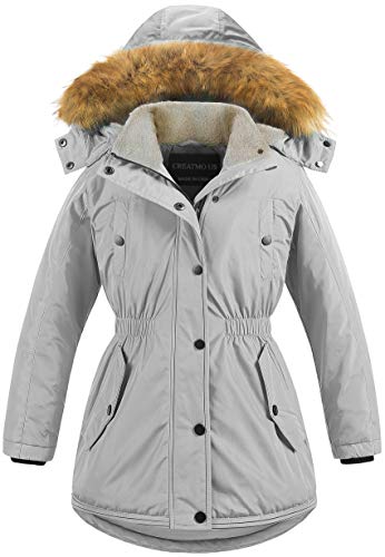 Image of CREATMO US Girl's Long Winter Warm Parka Sherpa Trimmed Collar Puffer Ski Jacket Coat