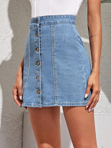 Image of Sugathari Women's Casual Denim Light Blue Skirt - High Waist, A-Line, Mini Length Without Pockets | Stylish Everyday Wear (Skirts 210)