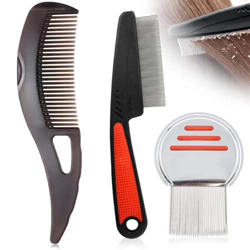 BAHME 3 Pezzi Pettine Capelli, Pettine Antiforfora, Pettine Pidocchi e Lendini, In Acciaio Inossidabile, Rimozione Efficace per Tutti i Tipi di Capelli, Resistenti e Facili da Pulire - Unisex