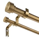 Wolistsa Brass Double Curtain Rod, Warm Gold Dual Curtain Rods for Windows 36 to 72 Inch, 1 Inch Adjustable Heavy Duty Spliced Double Rod, Pro-Plating Process, Aluminium Finials