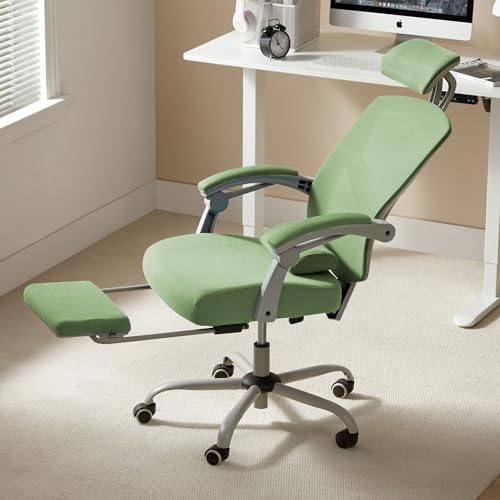 Ergonomic Mesh Office Chair with Lumbar Support Pillow & Retractable Footrest, Breathable High-Back Design Desk Recliner Chair for Adults with Wheels, Adjustable Height