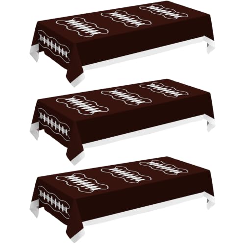 JHDZDHY Football Disposable Plastic Tablecloth 3 Pack Brown Table Cloths Disposable for Indoor or Outdoor Birthdays Superbowl-54 x 108 (Brown Football 3 Pack)