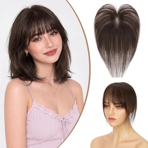 Lightweight Breathable 100% Human Hair Topper 11Inch 02 Dark Brown