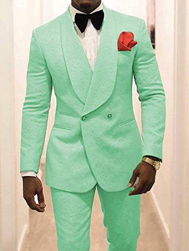 Men's Shawl Lapel Slim Fit Suit 2 Pieces Groom Tuxedos Double-Breasted Blazer Prom Party Suits2