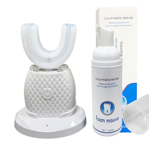Spazzolino da denti automatico a ultrasuoni a forma di U, spazzolino elettrico a 360° per adulti per sbiancamento dei denti, spazzolino da denti ricaricabile ad ultrasuoni per viaggi a casa doppio uso