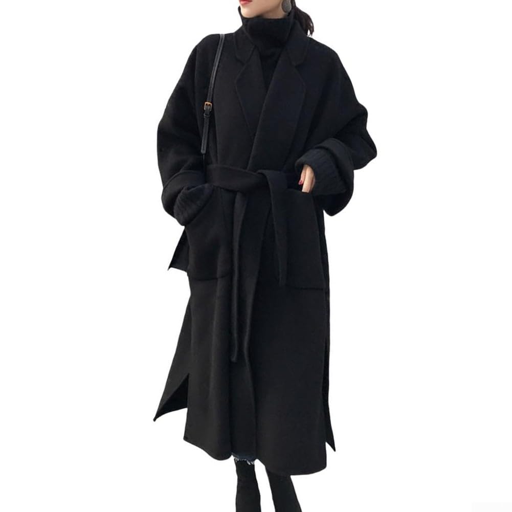 Cappotto in cashmere laterale, da donna, lungo, sopra il ginocchio, giacca in lana con cintura Trench puro stile coreano con risvolto, capispalla invernale