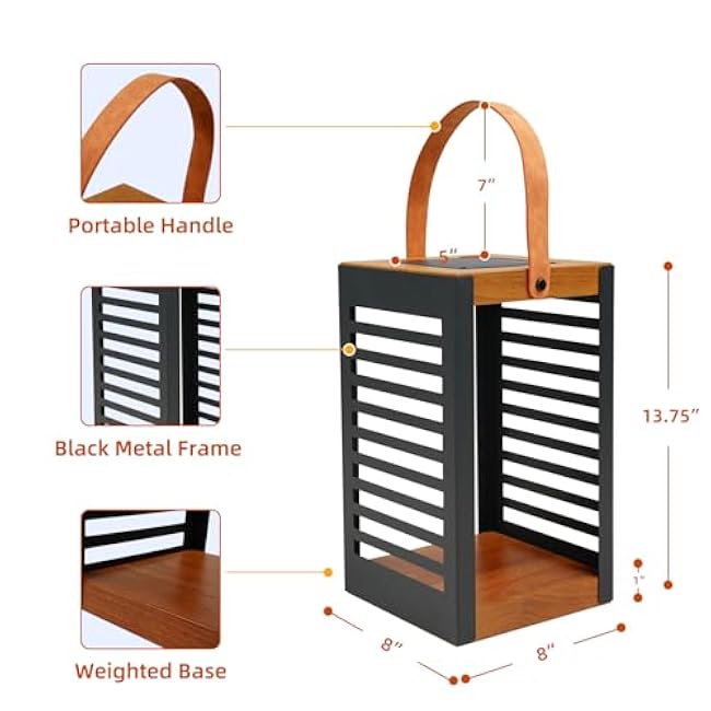 Solar Yard Outdoor Solar Lanterns, Solar Lamp Decorative Outdoor Water-Resistant Steel Table Decor with Handle for Patio, Yard, Porch, Small