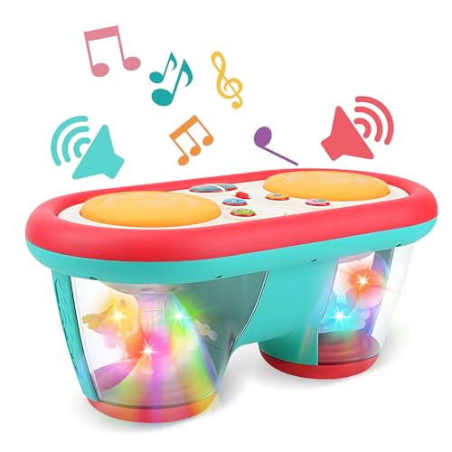 Image of ROHSCE Baby Toys for 6 to 12 Months, Drum Musical Learning Infant Toys Rotating Light Up Toys for 12-18 Months, Tummy Time Toys for Baby 0-3-6-9 Months, Baby Gifts Toys 1 Year Old