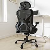 Keratee Ergonomic Office Chair with Adjustable Lumbar Support and Headrest, Mesh Home Office Desk Chair with Flip-up Arms and Wheels, Black