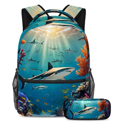 Sac à dos enfant avec trousse assortie requin mignon pour en finir avec le désordre scolaire