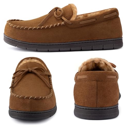 Image of ULTRAIDEAS Men's Luke Moccasin Slippers Memory Foam Cozy House Slippers, Warm Comfy Slippers for Men, Indoor Outdoor Loafer Anti-Slip Home Shoes
