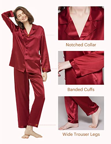 Lilysilk Silk Pajamas For Women Button Up Pajamas Set For Ladies Girls Soft Maternity Pajamas Birthday Bridal Party Gift For Christmas Anniversary Valentine's Day, Claret L #TOP2
