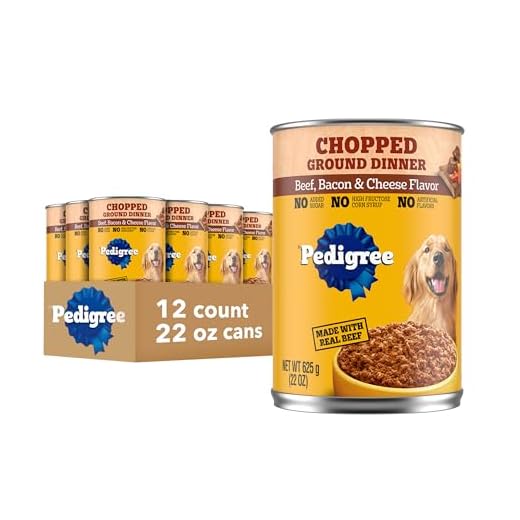 PEDIGREE CHOPPED GROUND DINNER Adult Canned Soft Wet Dog Food Beef, Bacon & Cheese Flavor, 22 oz. Cans 12 Pack