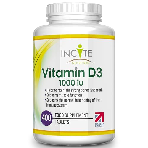 Vitamin D 1000iu - 400 Premium Vitamin D3 Easy-Swallow Micro Tablets - One a Day High Strength Cholecalciferol VIT D3 - Vegetarian Supplement - Made in The UK by Incite Nutrition