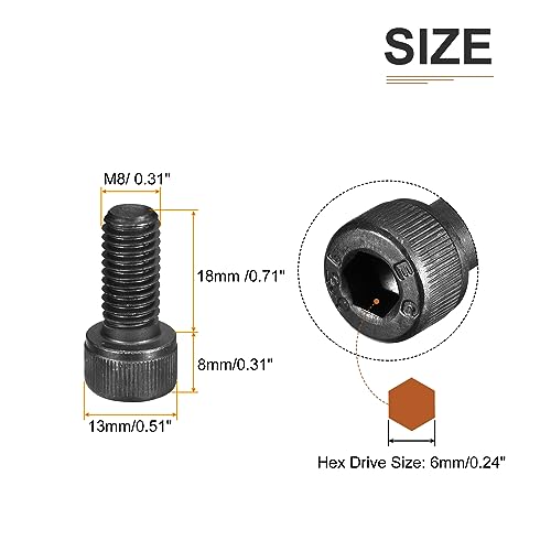 DTGN M8x18mm Socket Head Cap Screws Bolts, 20Pcs 12.9 Grade Alloy Steel, Metric Machine Hex Socket Screw, Hex Drive - Image 2