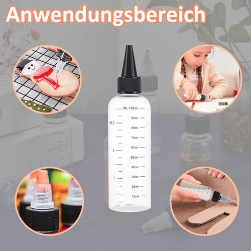 Quetschflasche, 5 Stück 100ml Transparent Squeeze Flasche mit Skala, Applikator Flasche Haare , Abgestufte Quetsch Dosierflaschen, Für Öle, Lotion, Gele(Schwarzer)