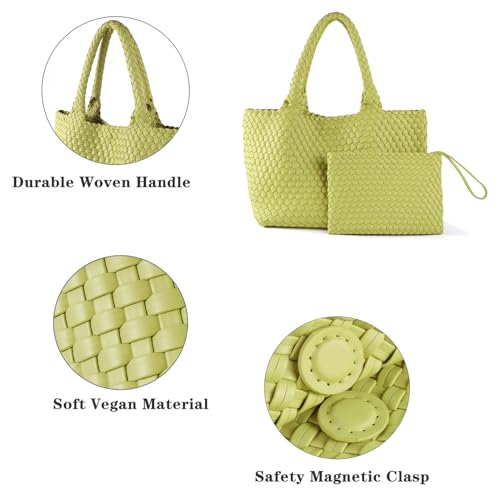 Image of Woven Tote Bag for Women Vegan Leather Handwoven Bags with Small Purse