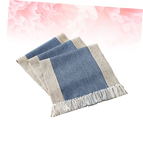 Nappe en coton style rétro bleu à franges double couche 38x200