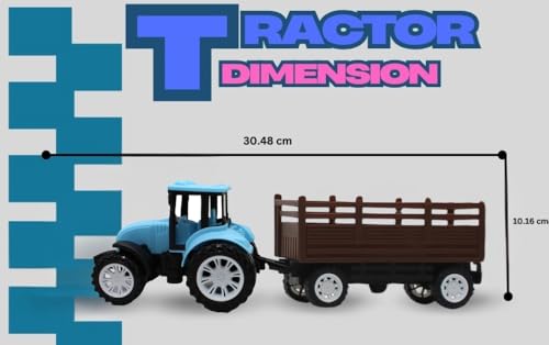 Image of Neokiddo Toys Friction Powered Trolley Farm Tractor Toy for Kids & Toddlers /Boys & Girls - Durable Push & Go Farm Vehicle for Ages 3+, Medium Size Plastic Toy for Pretend Play & Outdoor Fun (Sky Blue)