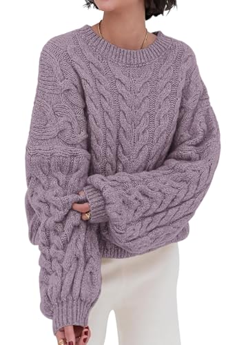 Image of PRETTYGARDEN Womens Sweaters Spring 2026 Cable Knit Long Sleeve Crewneck Oversized Sweater Chunky Pullover Loose Outfits