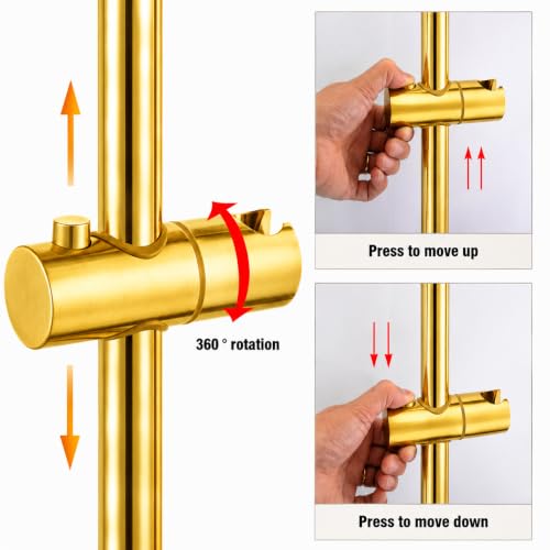 Image of AQUIEEN Sliding Rail for Hand Shower - Premium Height & Angle Adjustable Hand Shower Holder | Wall Mounted Shower Slider Bar for Home, Hotels & Luxury Bathrooms (Gold)